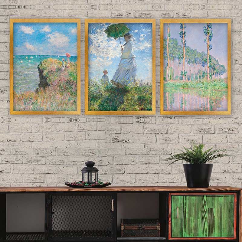 Claude Monet 3 Parça Altın Çerçeveli Tablo