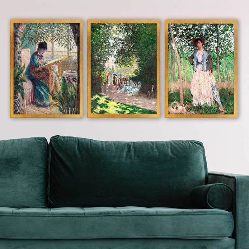 Claude Monet 3 Parça Altın Çerçeveli Tablo