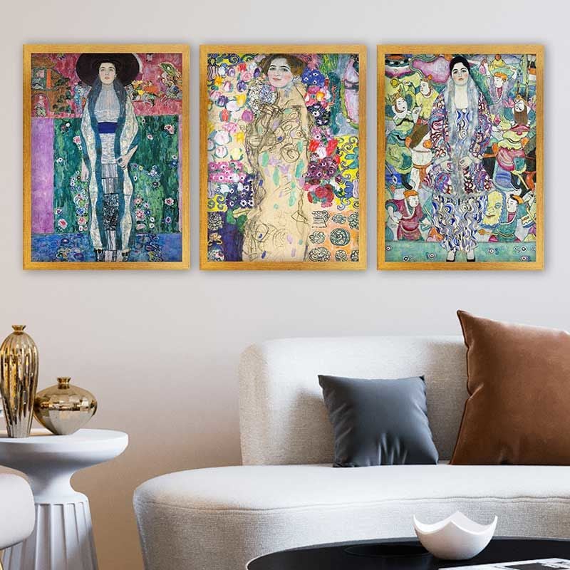 Gustav klimt 3 Parça Altın Çerçeveli Tablo