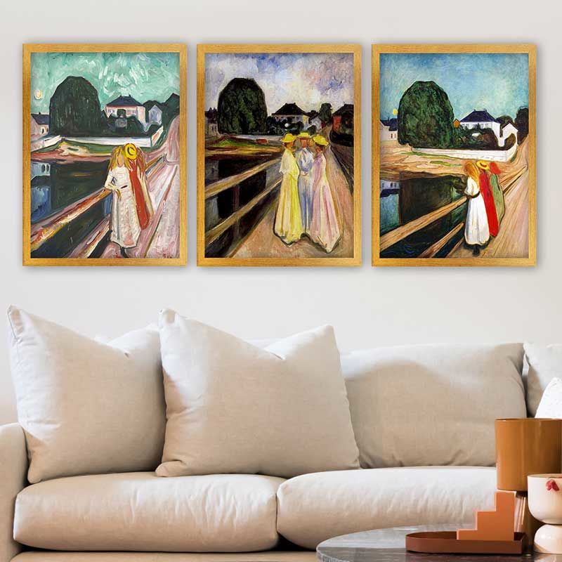 Edvard Munch 3 Parça Altın Çerçeveli Tablo