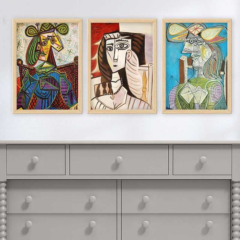 Pablo Picasso 3 Parça Naturel Çerçeveli Tablo 35cm x 45cm