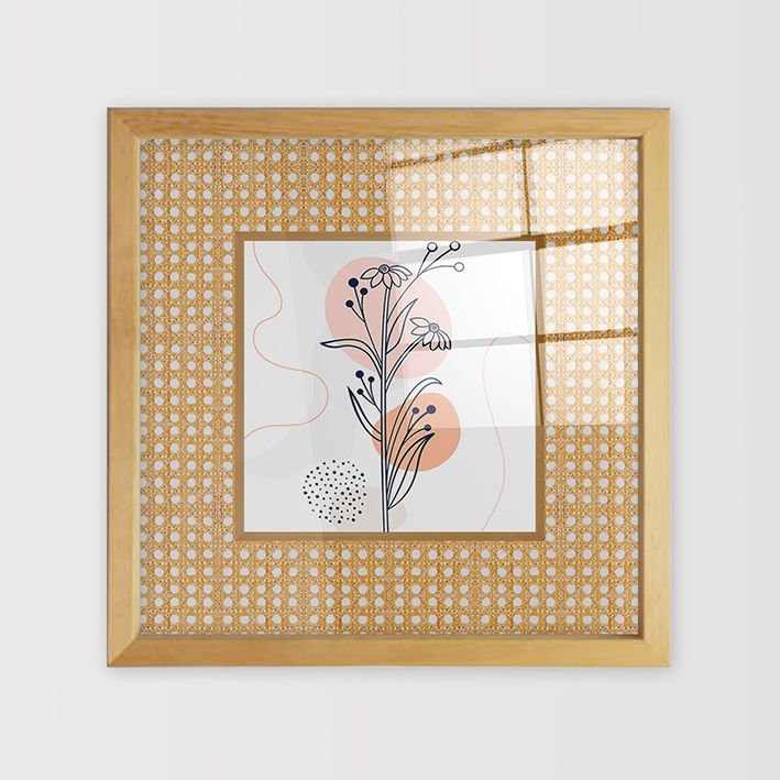 Naturel Çerçeveli Hasır Baskı Cam Tablolar 50cm x 50cm