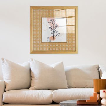 Naturel Çerçeveli Hasır Baskı Cam Tablolar 50cm x 50cm