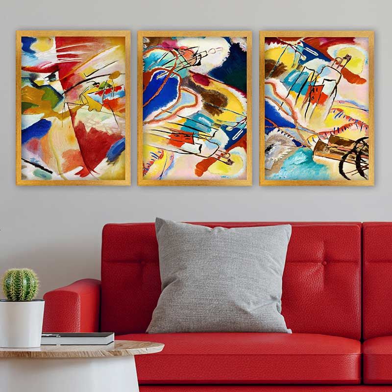 Wassily Kandinsky 3 Parça Altın Çerçeveli Tablo