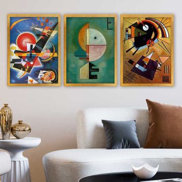 Wassily Kandinsky 3 Parça Altın Çerçeveli Tablo