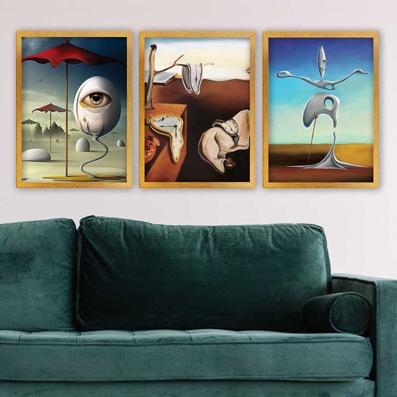 Salvador Dali 3 Parça Altın Çerçeveli Tablo