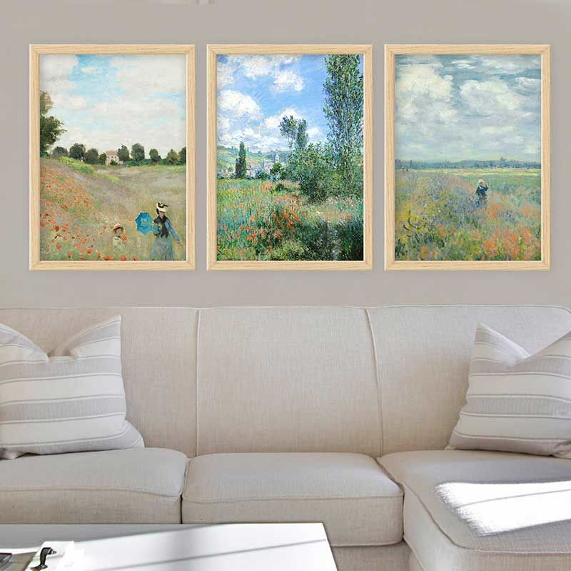 Claude Monet 3 Parça Naturel Çerçeveli Tablo 35cm x 45cm