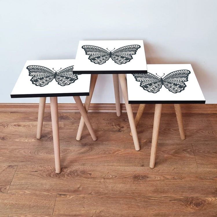 Desenli 3lü Zigon Sehpa