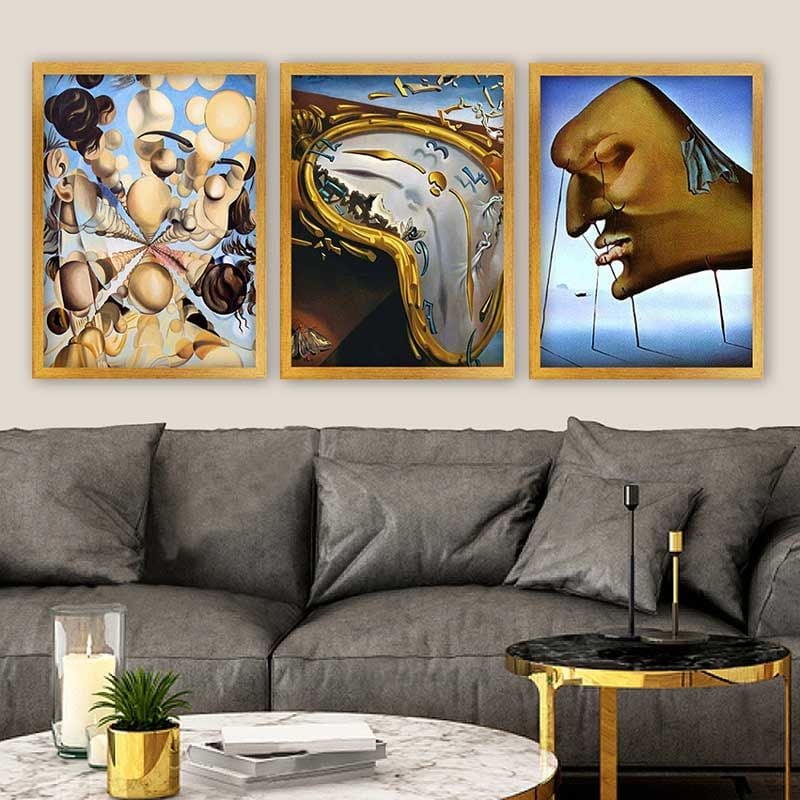 Salvador Dali 3 Parça Altın Çerçeveli Tablo