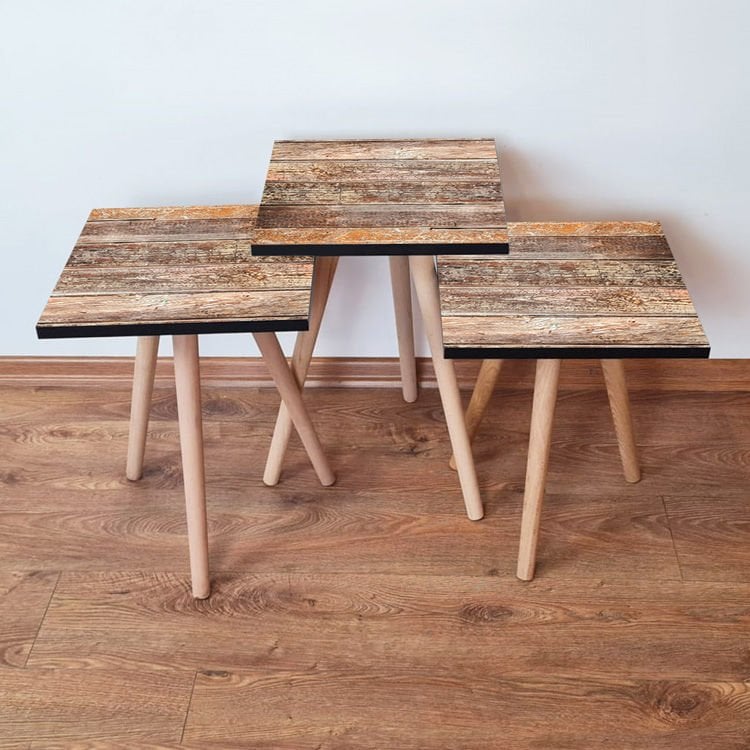 Desenli 3lü Zigon Sehpa