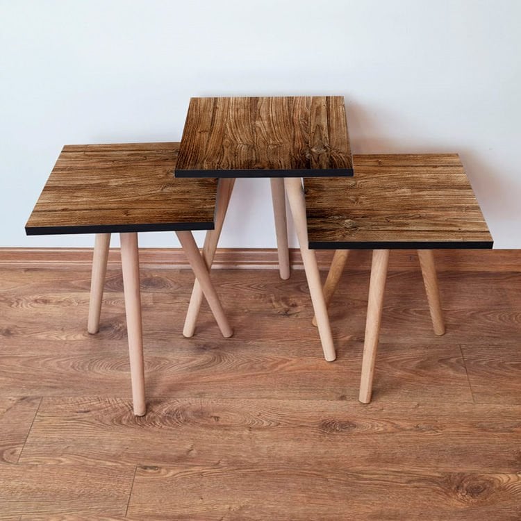 Desenli 3lü Zigon Sehpa