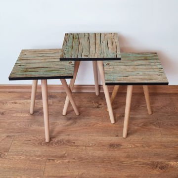 Desenli 3lü Zigon Sehpa