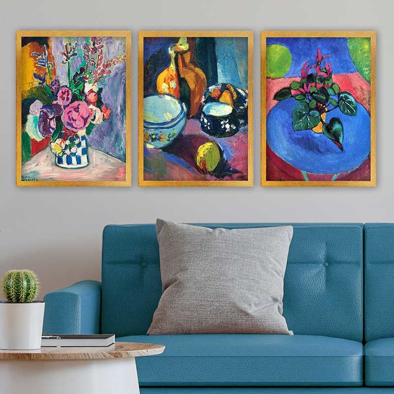 Henri Matisse 3 Parça Altın Çerçeveli Tablo