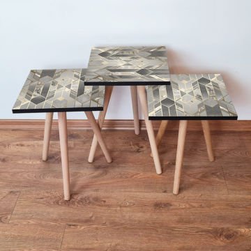 Desenli 3lü Zigon Sehpa