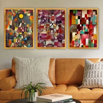 PAUL KLEE 3 Parça Altın Çerçeveli Tablo