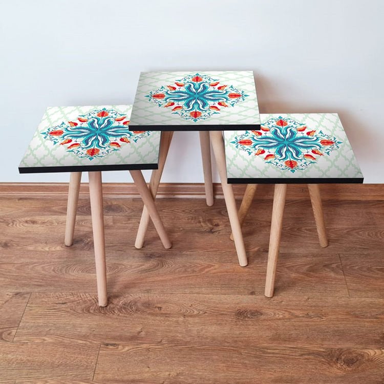 Desenli 3lü Zigon Sehpa