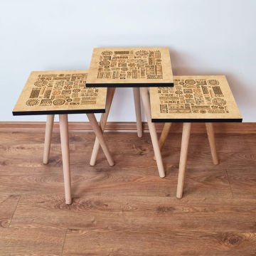 Desenli 3lü Zigon Sehpa