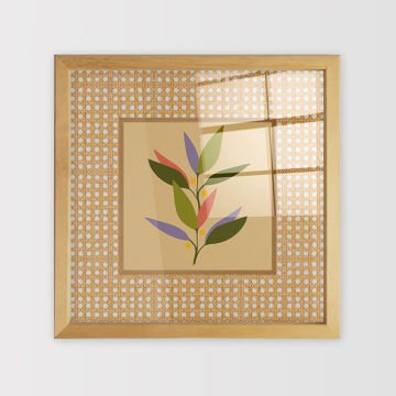 Naturel Çerçeveli Hasır Baskı Cam Tablolar 50cm x 50cm