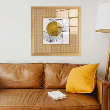 Naturel Çerçeveli Hasır Baskı Cam Tablolar 40cm x 40cm
