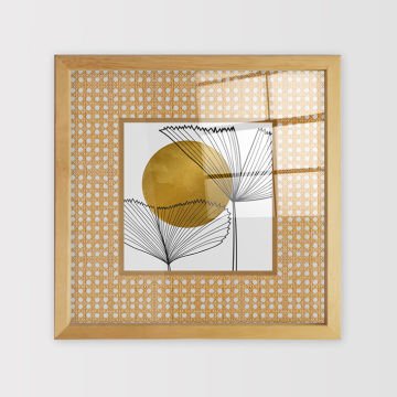 Naturel Çerçeveli Hasır Baskı Cam Tablolar 40cm x 40cm