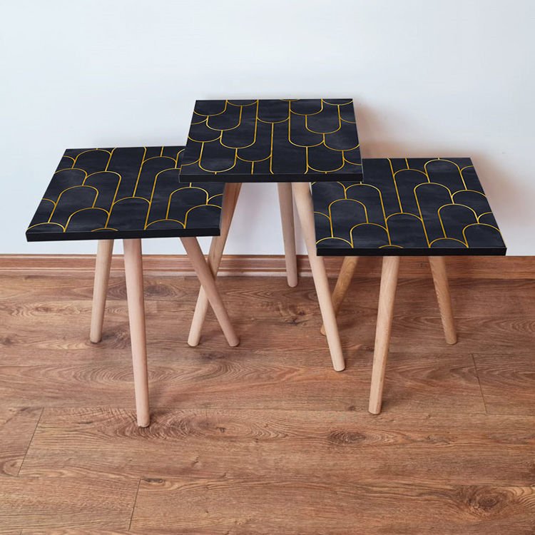 Desenli 3lü Zigon Sehpa