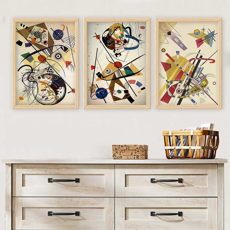 Wassily Kandinsky 3 Parça Naturel Çerçeveli Tablo 35cm x 45cm