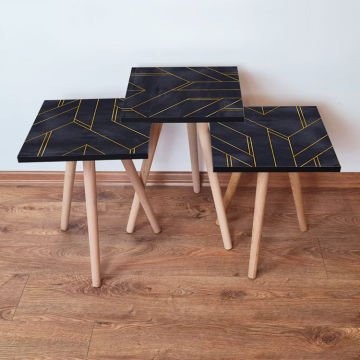 Desenli 3lü Zigon Sehpa