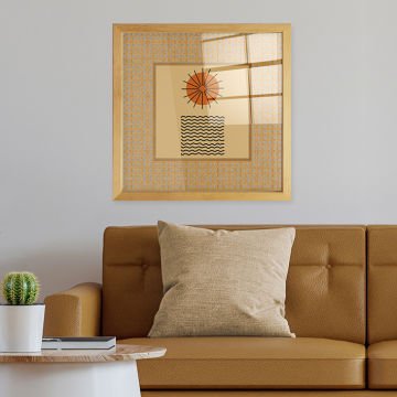 Naturel Çerçeveli Hasır Baskı Cam Tablolar 40cm x 40cm