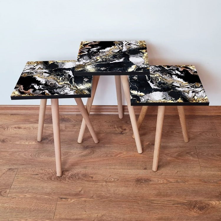 Desenli 3lü Zigon Sehpa