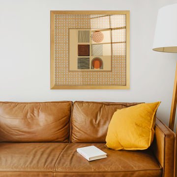 Naturel Çerçeveli Hasır Baskı Cam Tablolar 40cm x 40cm