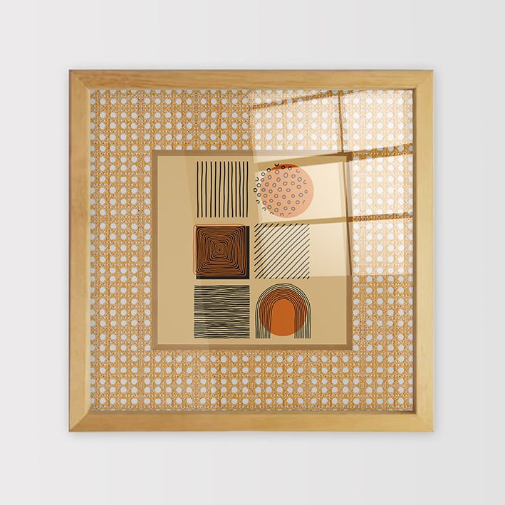 Naturel Çerçeveli Hasır Baskı Cam Tablolar 40cm x 40cm