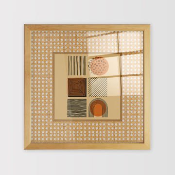 Naturel Çerçeveli Hasır Baskı Cam Tablolar 40cm x 40cm