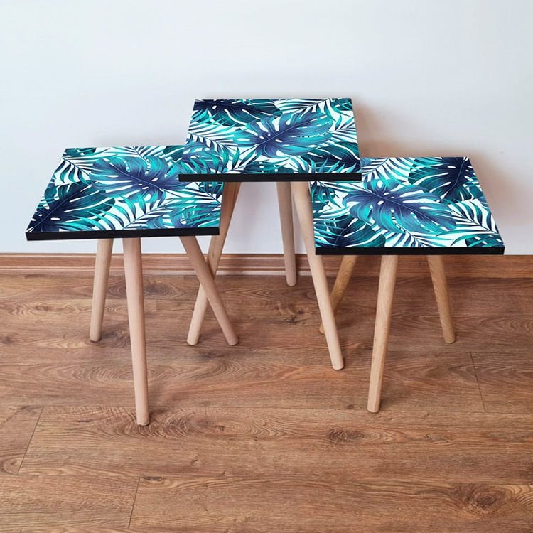 Desenli 3lü Zigon Sehpa