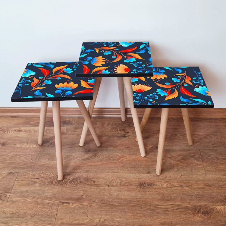 Desenli 3lü Zigon Sehpa