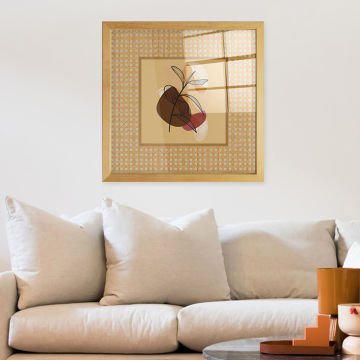 Naturel Çerçeveli Hasır Baskı Cam Tablolar 50cm x 50cm