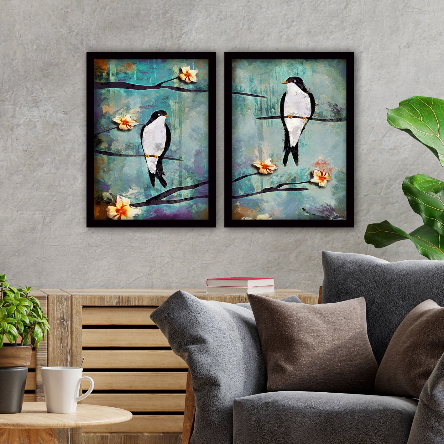 2 Parçalı Siyah Çerçeveli Tablo