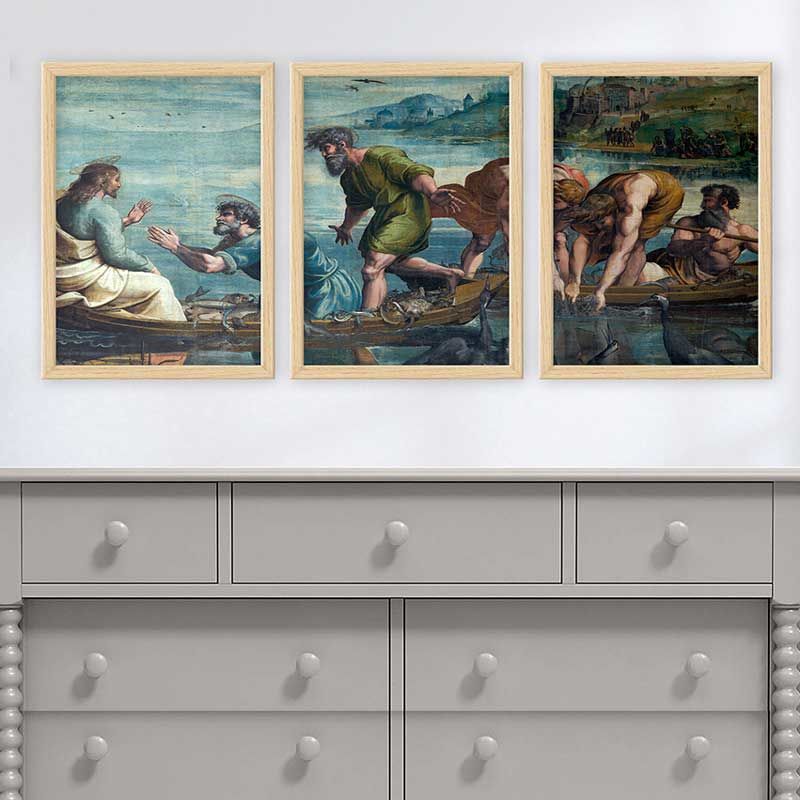 RAFFAELLO 3 Parça Naturel Çerçeveli Tablo 55cm x 75cm