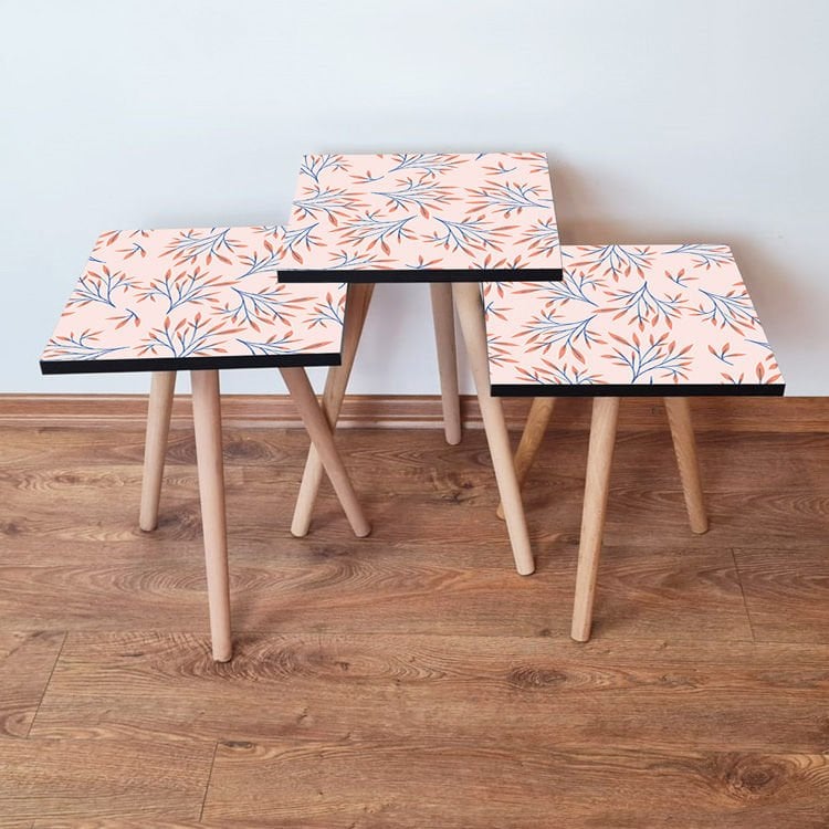 Desenli 3lü Zigon Sehpa