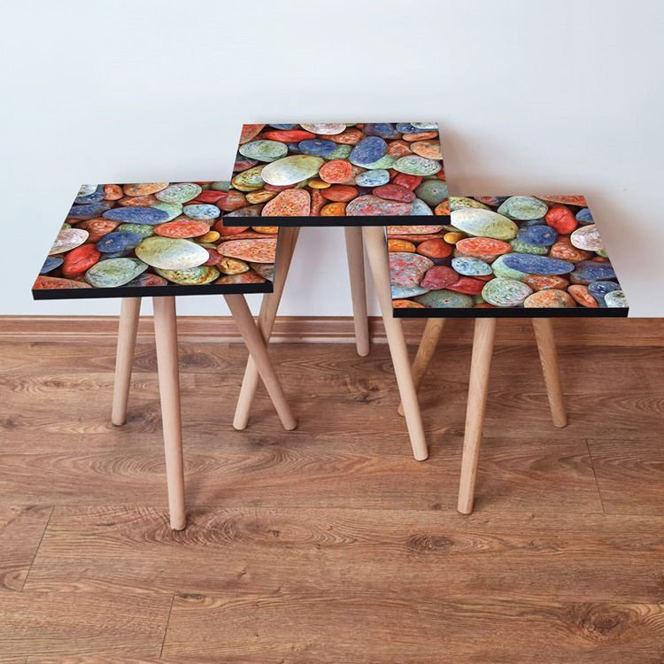 Desenli 3lü Zigon Sehpa