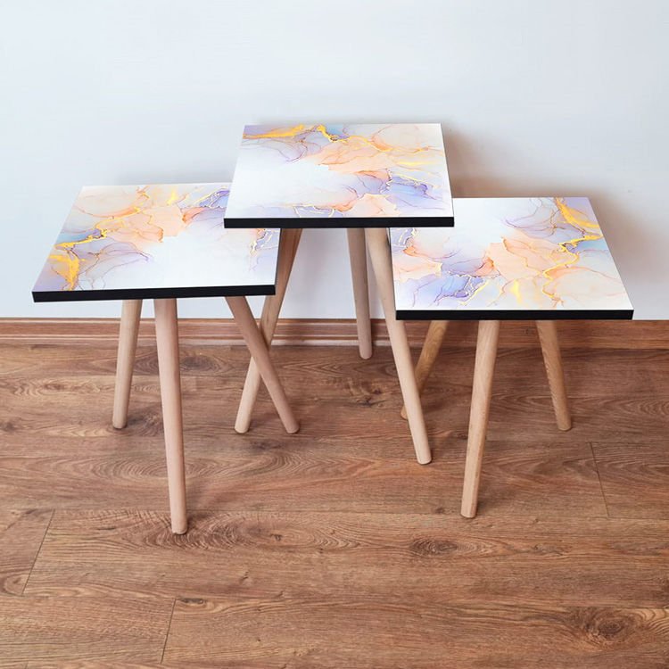 Desenli 3lü Zigon Sehpa