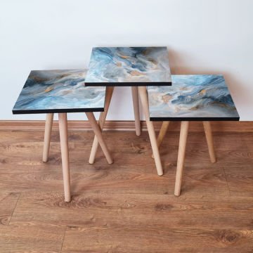 Desenli 3lü Zigon Sehpa