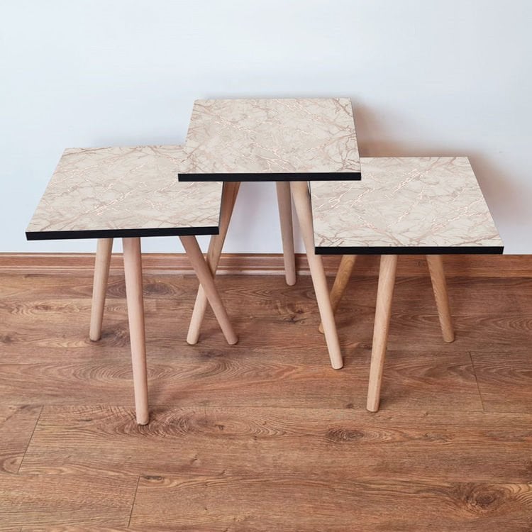 Desenli 3lü Zigon Sehpa