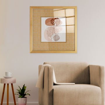 Naturel Çerçeveli Hasır Baskı Cam Tablolar 40cm x 40cm