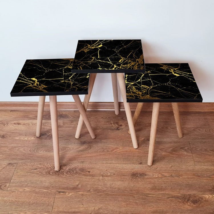 Desenli 3lü Zigon Sehpa