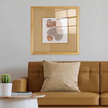 Naturel Çerçeveli Hasır Baskı Cam Tablolar 50cm x 50cm