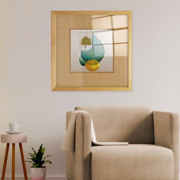 Naturel Çerçeveli Hasır Baskı Cam Tablolar 50cm x 50cm
