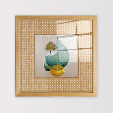 Naturel Çerçeveli Hasır Baskı Cam Tablolar 50cm x 50cm