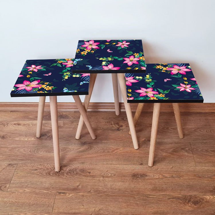 Desenli 3lü Zigon Sehpa