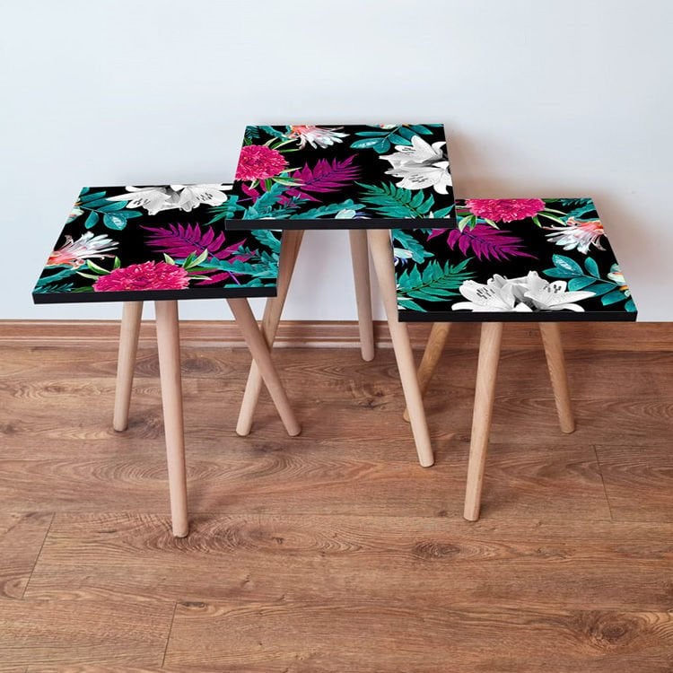 Desenli 3lü Zigon Sehpa