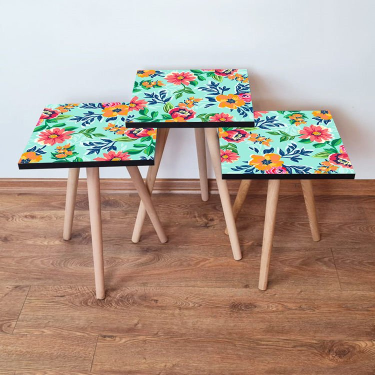 Desenli 3lü Zigon Sehpa